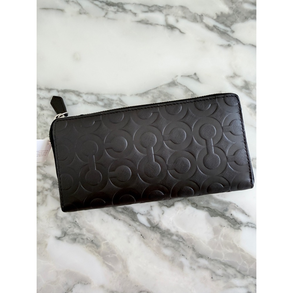 Coach 74802‎ Mahogany Signature Embossed Leather Accordion Zip Men Wallet NEW